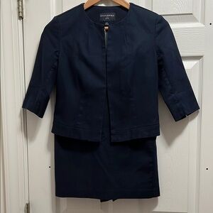 Banana Republic Factory Navy Cotton 3/4 Sleeve Skirt Suit